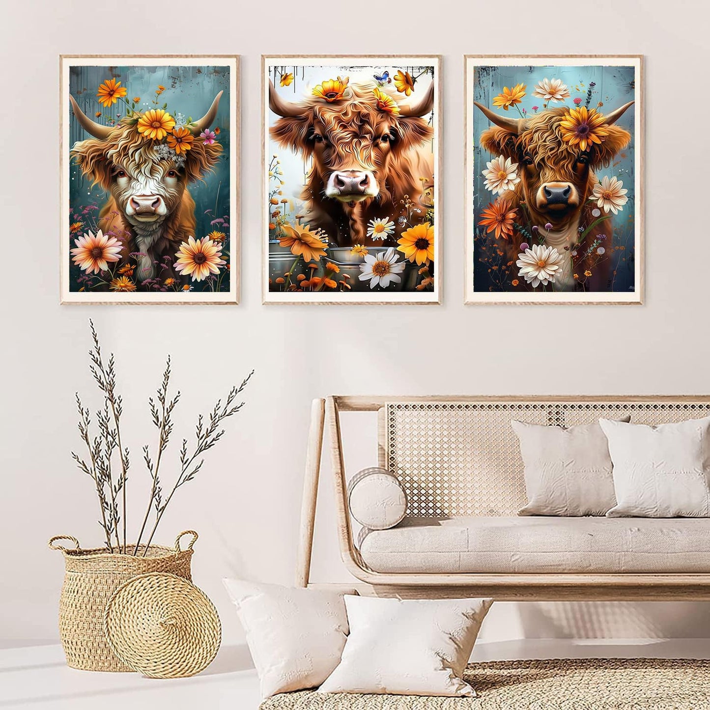 EWJRNSF 6 Pack 5D Diamond Painting Kits for Adults, Highland Cow Diamond Arts Kits Diamond Art Sets,Gem Painting by Number Kits for Adults Beginners Home Wall Decor 11.8x15.7 Inches