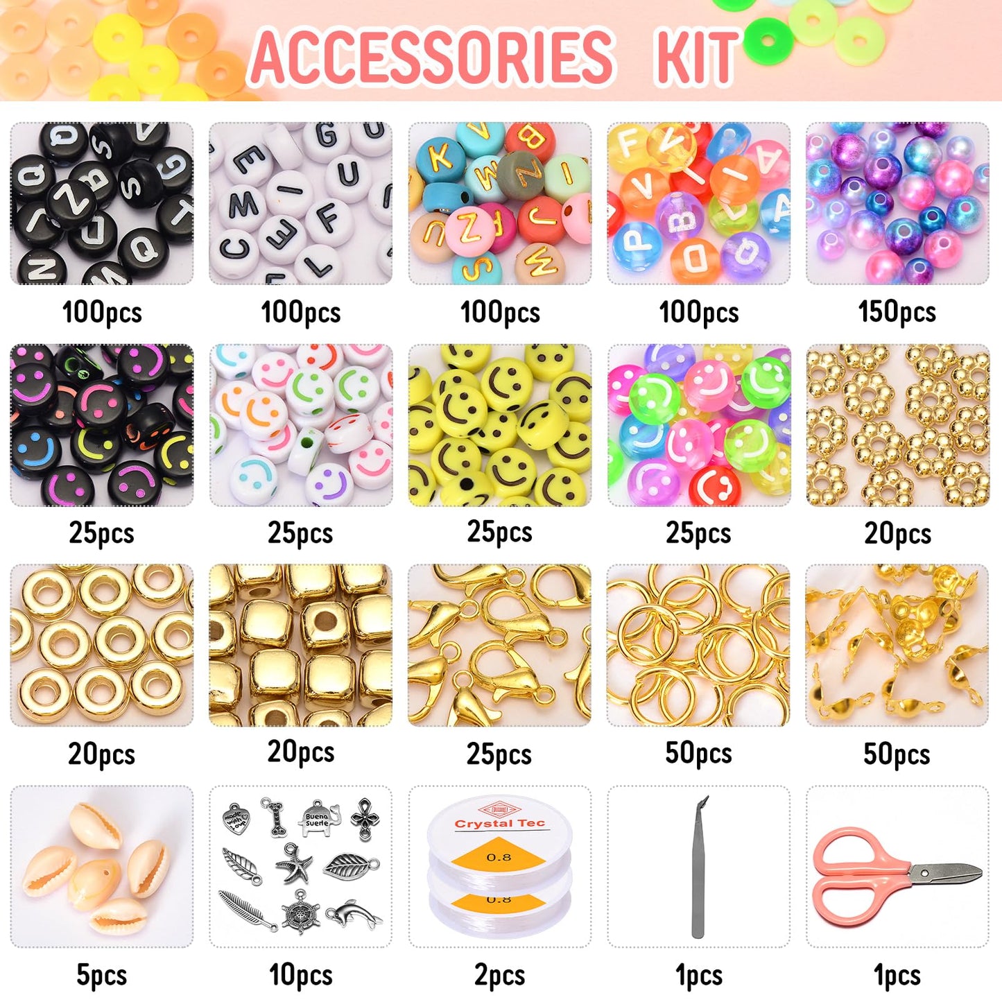 Ilootm Friendship Bracelet Kit, 16800pcs, 96 Colors Polymer Clay Beads & 24 Colors Glass Seed Beads, 400 Letters Beads，Bracelet Making Kit for DIY Jewelry Making&Friendship Bracelet Making