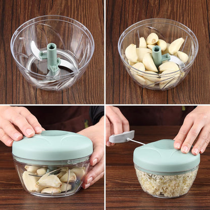 Hand Pull String Vegetable Chopper - Food Processor for Garlic, Onion, Ginger, Fruits, Nuts, Herbs (Green 500ml)