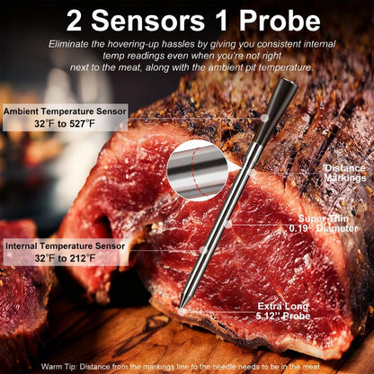 Wireless Meat Thermometer Digital with 800ft Remote Range, Bluetooth 5.3 Wireless Thermometer for Cooking with Ambient Temperature and App Alert for Oven BBQ Grilling Smoking