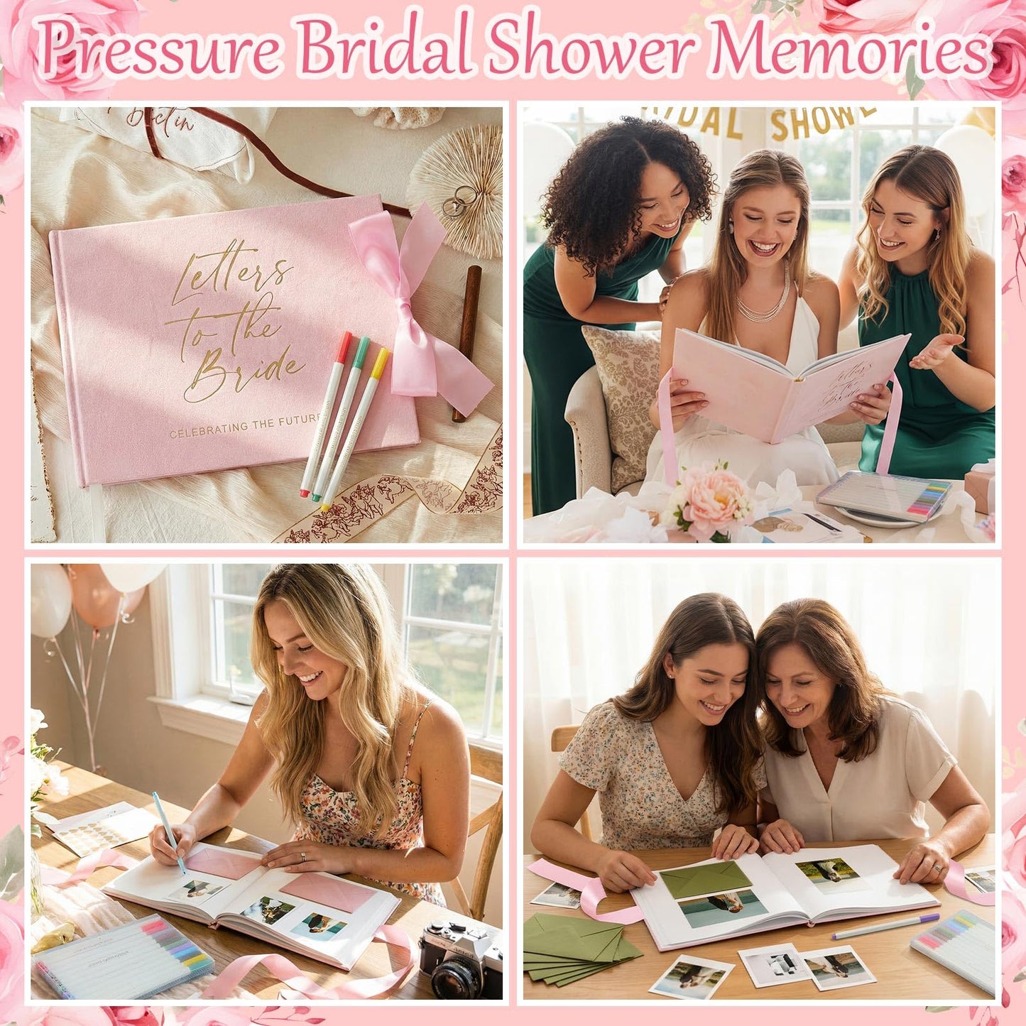 Eaasty 11.4 x 8.1 Inch Wedding Guest Book Letters to the Bride Scrapbook with 12 Pcs Pen 120 Page Wedding Memory Book Bridal DIY Scrapbook for Engagement Bridal Shower Party Supplies(Modern Style)