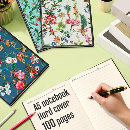 Mooliwe 4 Pcs Diamond Painting Notebook for Adults, Diamond Art Journal DIY Art Kits Sets A5 Leather Painting Sketchbook Christmas Gifts for Adults Beginners(Summer Floral)