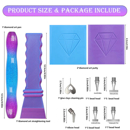 Diamond Painting Pen, with Thin Version Steel Diamond Painting Art Drilling Tips Nibs Multi-Placers, Putty Wax, Straightening Tool, Diamond Art Pen, 5D Diamond Art Accessories Tools Kit (1357-Beads)
