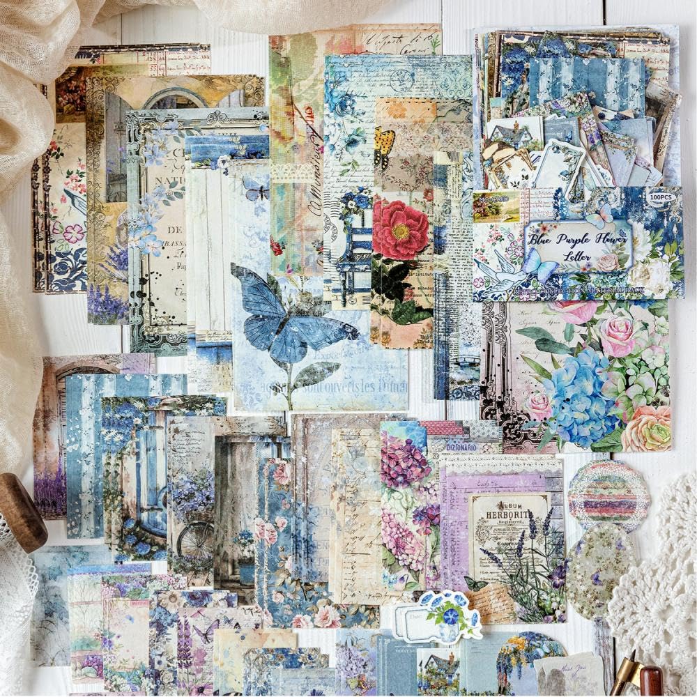 Diuhofart 400Pcs Vintage Scrapbook Supplies Kit, Scrapbook Paper and Journaling Stickers Set, 4Pack Scrap Booking Kit for Junk Journals, Bujo, Collage, Card Making, DIY Crafts Arts