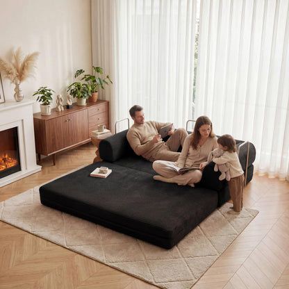 HouseMila 53.15" Boneless Couch,4-in-1 Futon Sofa Bed Modular Loveseat Sleeper Folding Compressed Couch with Pillows,No Assembly Required Convertible Sofa Bed for Living Room Bedroom Guest Room,Black