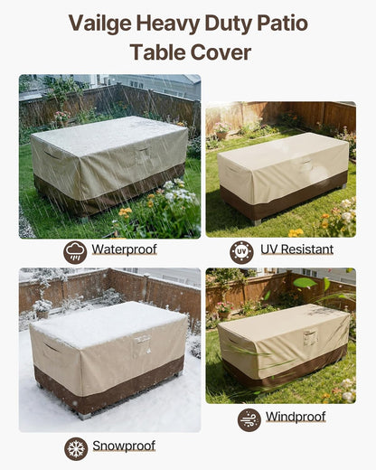 Vailge Heavy-Duty Waterproof Patio Table Cover - Rectangular/Oval Design | Large Beige & Brown
