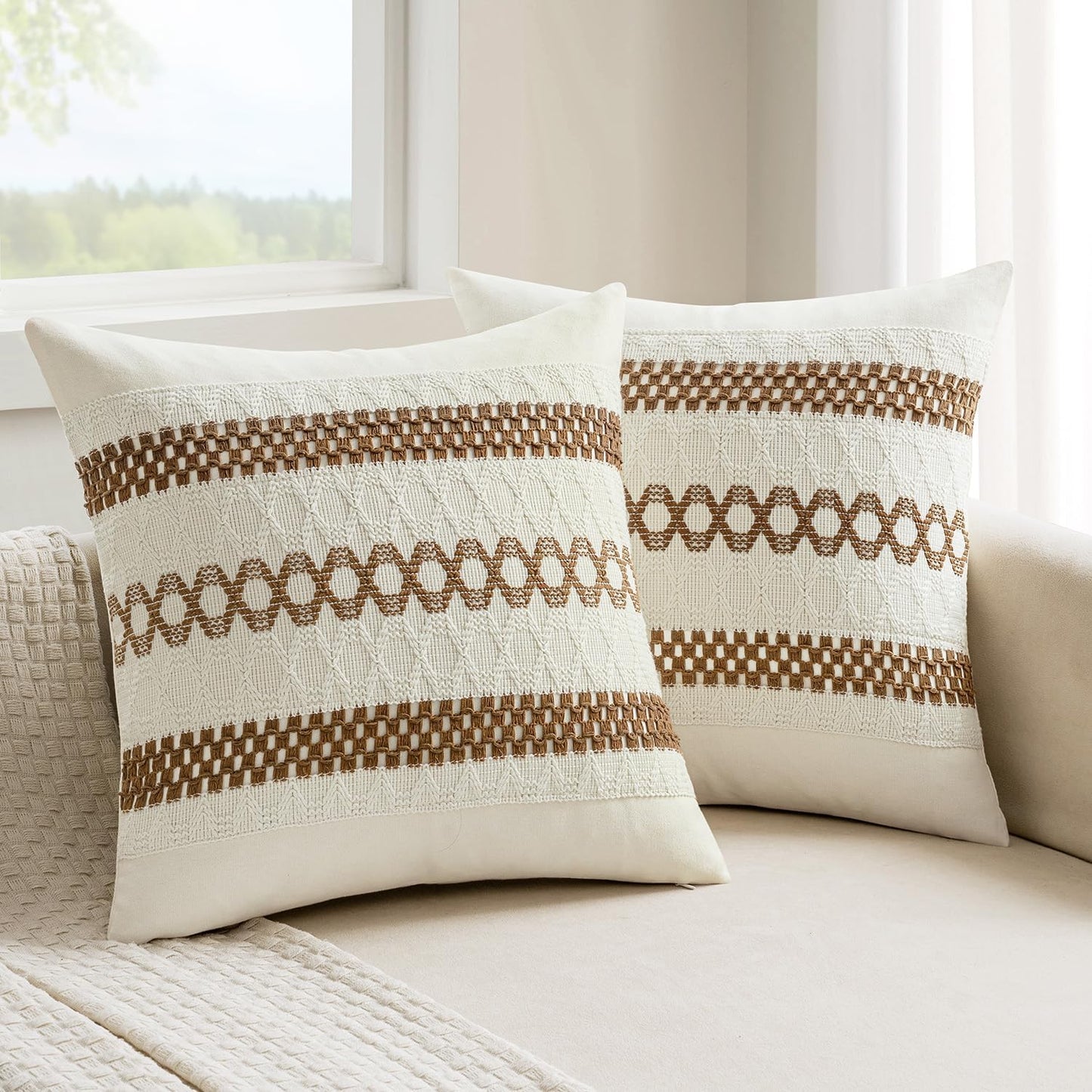 Set 2 20x20 Inch MIULEE of Coco Brown Boho Decorative Pillow Covers Farmhouse Rustic Couch Throw Pillows Modern Spring