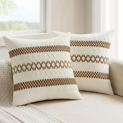 Set 2 20x20 Inch MIULEE of Coco Brown Boho Decorative Pillow Covers Farmhouse Rustic Couch Throw Pillows Modern Spring