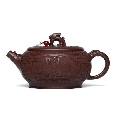 SILINE Zisha Teapot, Chinese Yixing Clay Handmade Tea Pot 9.6 Oz, Infuse Brew Kung Fu Loose Leaf Tea Maker (Lucky Rabbit,Zini Purple Clay)