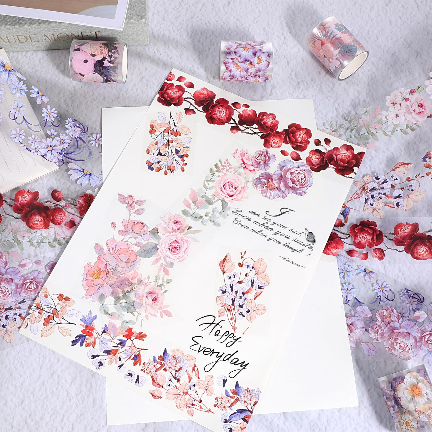 Exclaith 12 Rolls Floral PET Tape for Journaling and Scrapbooking Aesthetic Washi Tapes Floral Journaling Tape for Art Crafts, Aesthetic Washi Tapes Scrapbooking Supplies