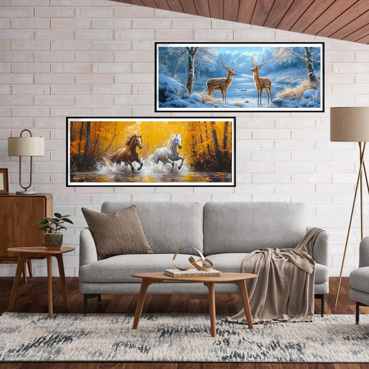 Yomiie 2 Pack Large Diamond Art Kits for Adults, Deers & Horses Diamond Painting Art Animals DIY Full Round Drill Kits, Rhinestone Diamond Crystal Craft Canvas Home Wall Decor 31.5x11.81 inch