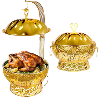 8QT Gold Chafing Dish Buffet Set, Luxury Stainless Steel Food Warmer, Elegant Hollow-Out Design Catering Server for Weddings, Parties, Hotel, Banquets, Christmas & Home Entertaining（2 pcs）
