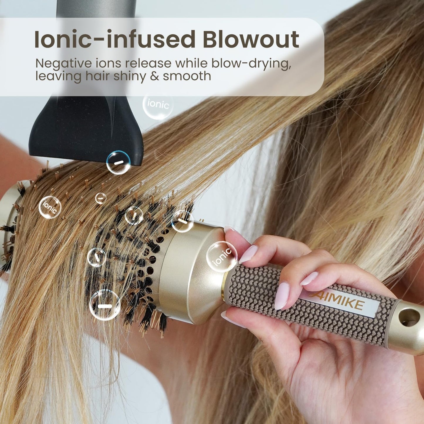 AIMIKE Round Brush for Blow Out, Medium Round Hair Brush Nano Thermal Ceramic & Ionic Tech, for Blow Drying & Styling, Curling and Shine - 2.9 inch Barrel w/Boar Bristles