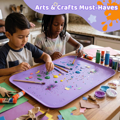 AtMini Silicone Art Mats for Kids, 24"x16" Silicone Craft Mat with Lip to Keep Clean, Play Sand, Painting, DIY Crafts Mat for Kids (Purple)
