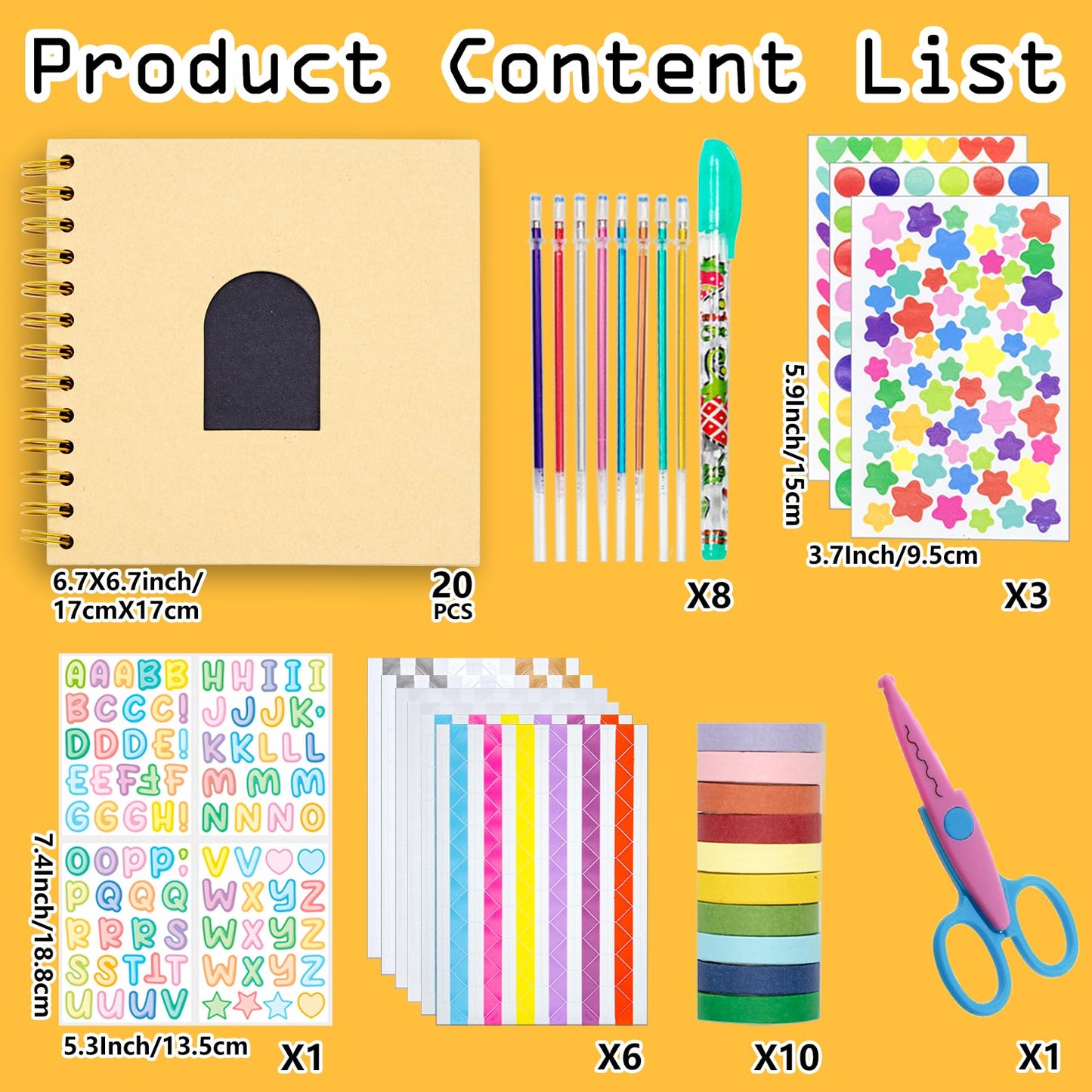 Kid Scrapbook DIY Photo Album Hard Cover Scrapbook Kit for Kids Instant Camera Print Paper with DIY Accessories (Brown)