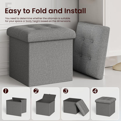 15 inches 300lbs, YOUDENOVA Storage Ottoman Cube, Foldable Storage Boxes, Padded Seat for Dorm Living Room, Support
