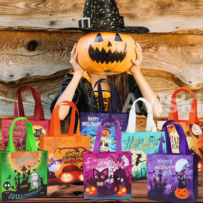 Aviski 24PCS Halloween Small Trick or Treat Bags, 7.9"×7.9"×3.15", Non-Woven Gift Tote Bags with Handles for Gifts Wrapping, Party Supplies
