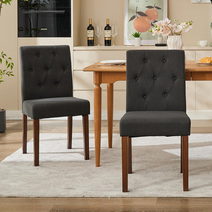 IDEALHOUSE Dining Chairs Set of 6, Linen Fabric Upholstered Parsons Chairs with Rubberwood Legs, Comfortable Padded Seat Kitchen, Dining Room Side Chairs, Living Room Black
