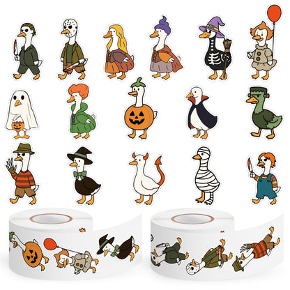 DSjuedui Spooky Goose Stickers Roll – 1000Pcs Funny Cartoon Ghost Pumpkin Goose Waterproof Decoration Decals Gifts for Halloween Christmas Scrapbooking Skateboards Party Birthday Home Decor Laptop