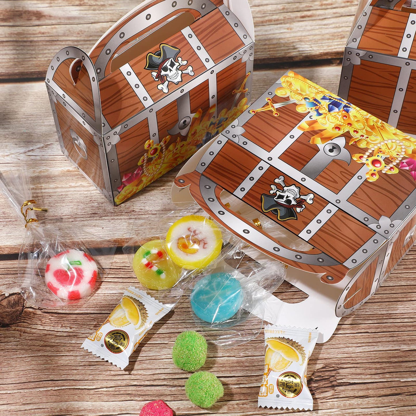 Censen 20 Pieces Pirate Treasure Treat Paper Chest Decoration Party Favor Goodie Box Candy Decoration Box for Halloween Performance Play Theater Costume Party Supplies