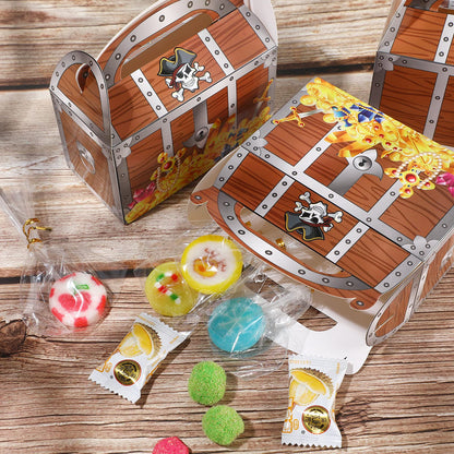 Censen 20 Pieces Pirate Treasure Treat Paper Chest Decoration Party Favor Goodie Box Candy Decoration Box for Halloween Performance Play Theater Costume Party Supplies