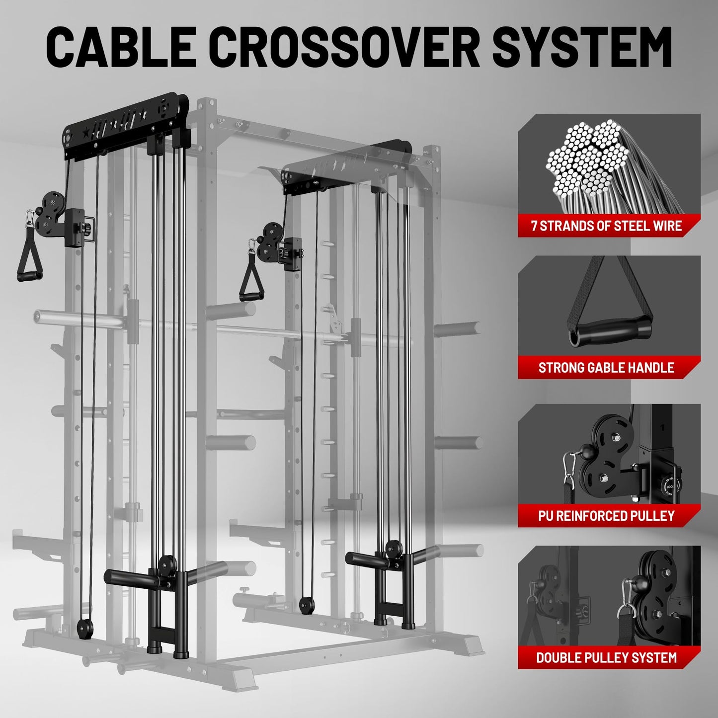JELENS Smith Machine for Home Gym, Multi-Function M12 Power Cage, Squat Rack with Smith Bar and More Attachment (Black, 260LB Black Weights Package)