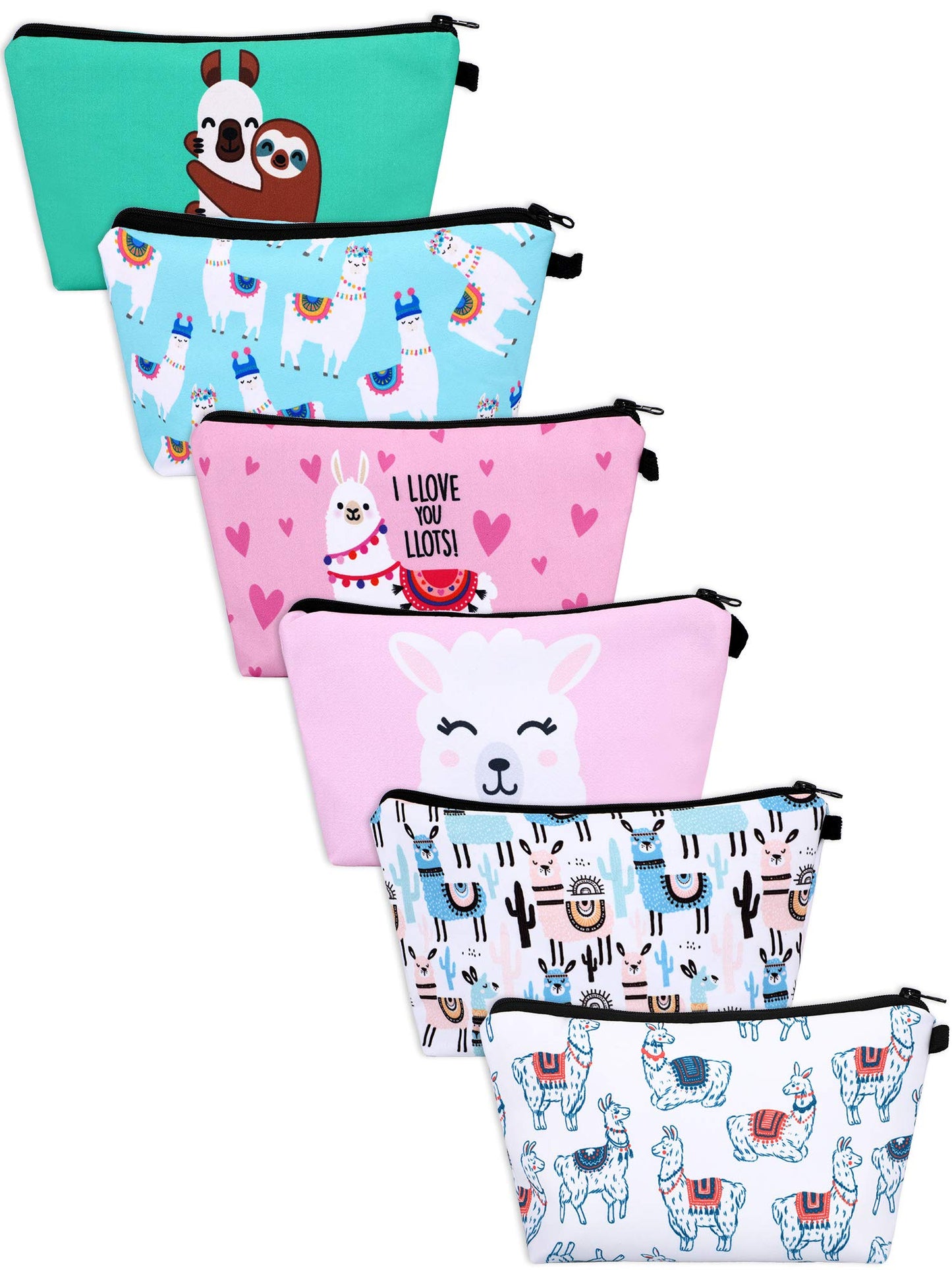 SATINIOR 6 Pcs Llama Gifts for Women Llama Makeup Bag 5.3 x 8.7 Inch Alpaca Pouch Cosmetic Bag for Winter Christmas Women Stocking Stuffers(Cartoon Design)