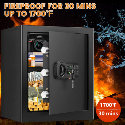 Large Fire proof Safe Box for HOME USE, 2.3 Cuft Digital Security Box with Combination Lock & Fireproof A4 Document Bag, Home Safe Fireproof Waterproof for Money Medicine Documents Valuables