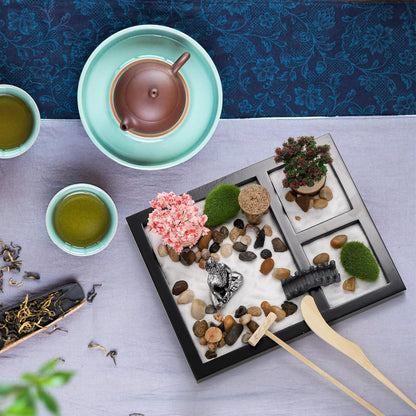 Zen Garden Kit for Desk, 8.5×7.5 Inches Japanese Mini Accessories, Sand Tray Therapy Kit for Home Office Decor