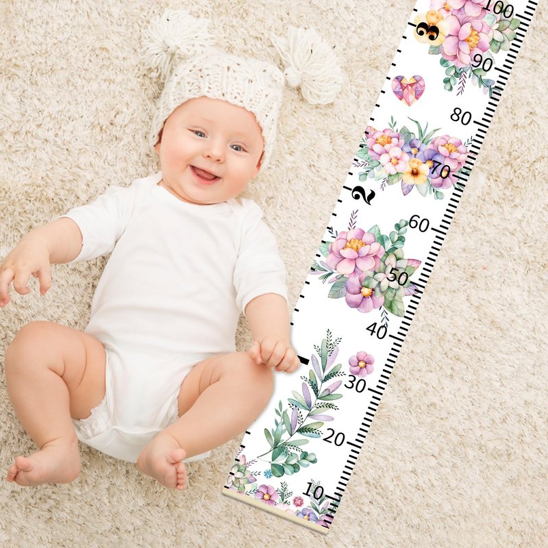 Height Chart for Kids Growth Measuring Girls Room Playroom Essentials Toddler Bedroom Nursery Baby Home Purple Flowers Canvas Wall Decor