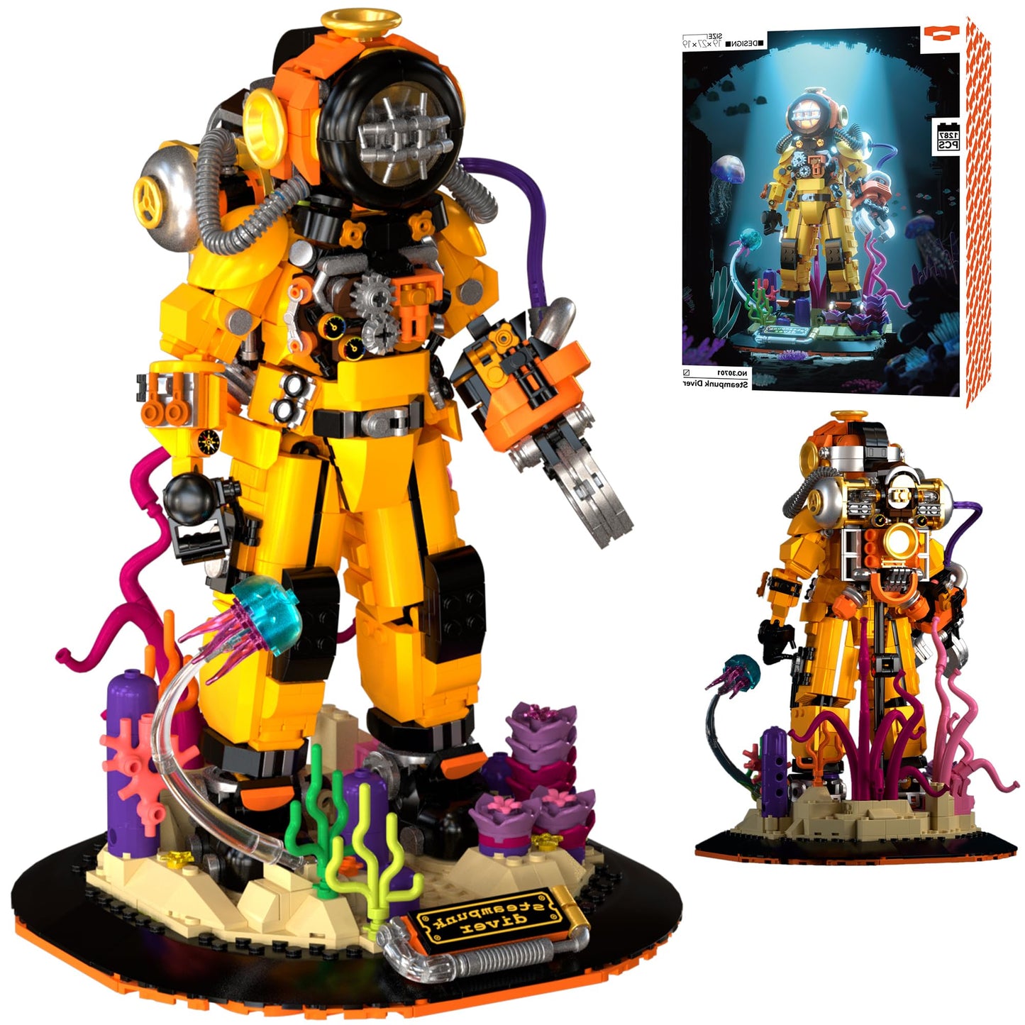 Building Toys Set, Steampunk Diver Buildings Blocks for Adults, Teens 14+, Creative Model Building Kits Birthday Home Office Decoration, 1287PCS