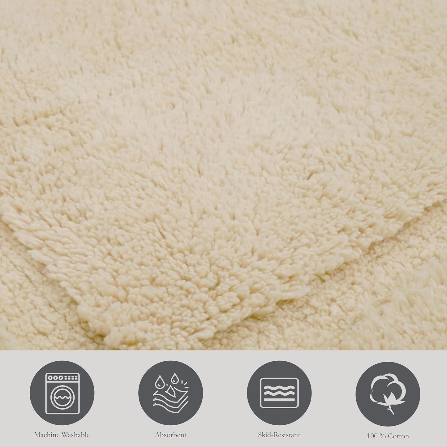 Jean Pierre New York Lydia Border 100% Cotton Bath Mat - Non-Slip Rug - Ivory - 20"x32"