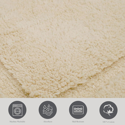 Jean Pierre New York Lydia Border 100% Cotton Bath Mat - Non-Slip Rug - Ivory - 20"x32"
