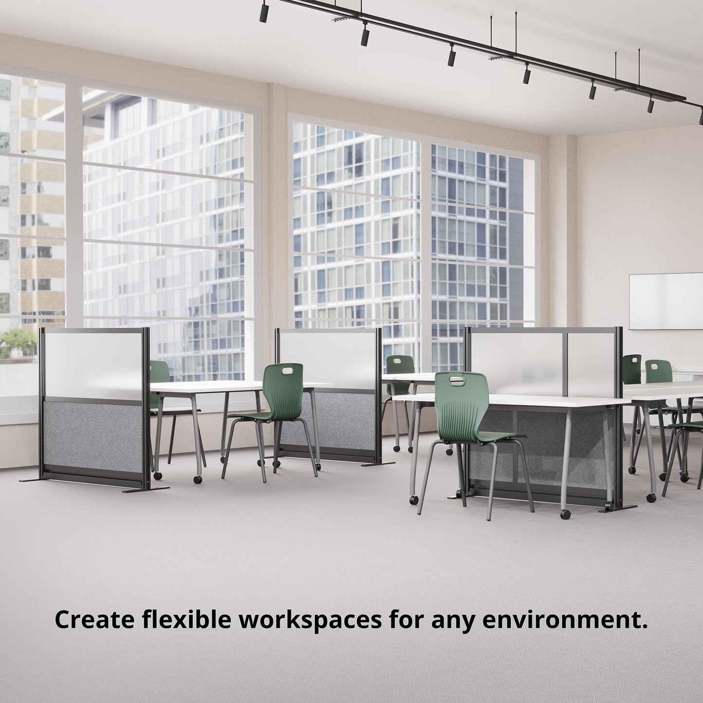 Stand Up Desk Store Expanse Modular Wall | 70'' x 48'' Wall | Expandable Partition Room Divider with Rearrangeable Frosted Acrylic & Sound Absorbent Wide Panels (Black Frame)