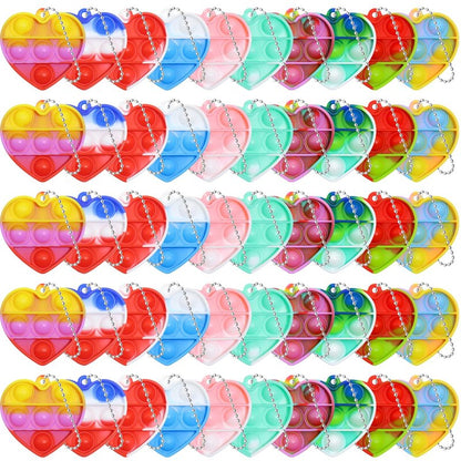 EFZXIB Valentine’s Day Heart Mini Pop Keychains 50 Pack –10 Colors with 5 Each Mini Heart-Shaped Bubble Fidget Keychain Stress Relief Sensory Toy Party Favors for Kids, Classroom Gifts