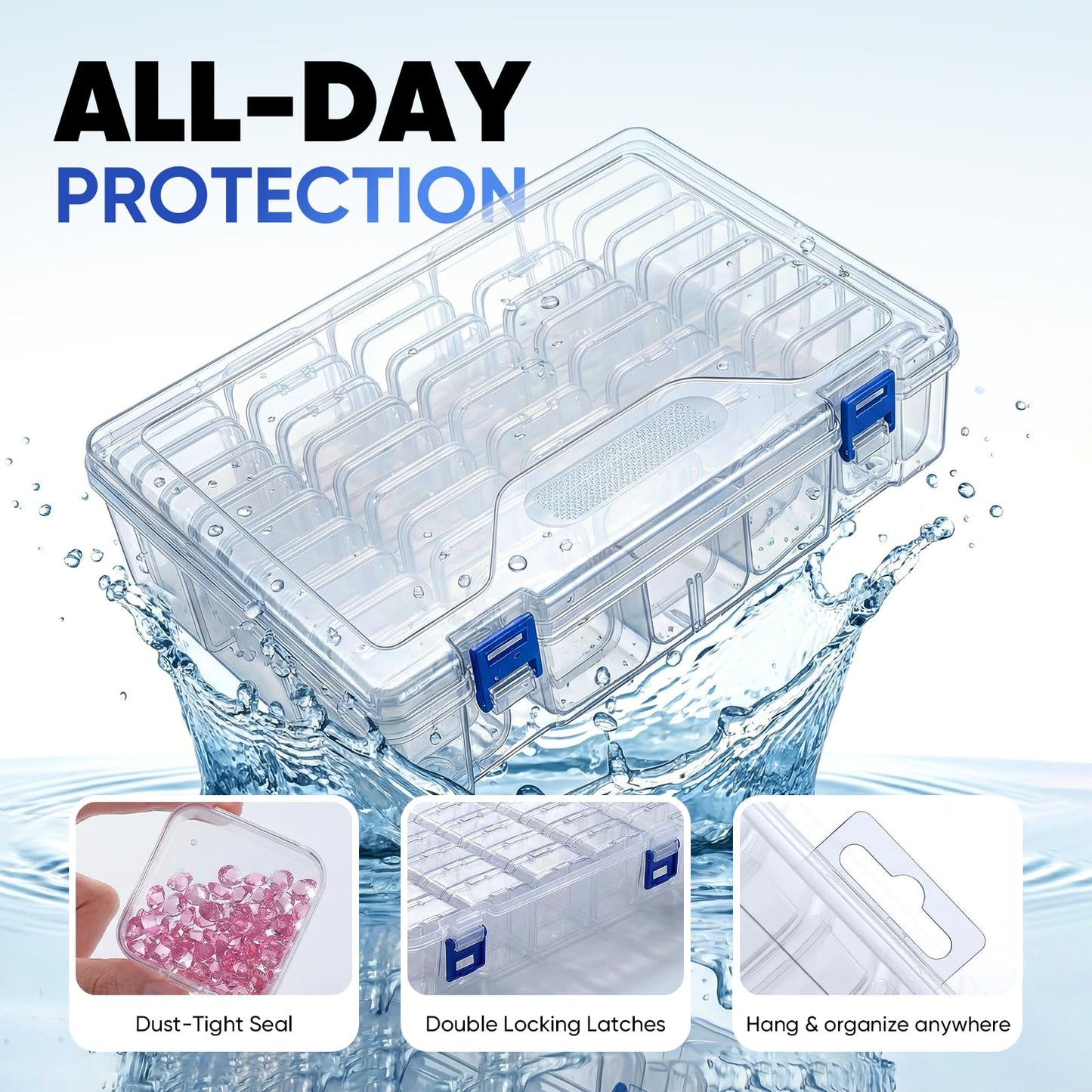 chufa Bead Organizer Box, 3-Pack (138 Mini Cases) – Clear Stackable Storage with Hinged Lids, Labels & Handle for Seed Beads, Diamond Painting Drills, Jewelry Findings, Crafts, Screws