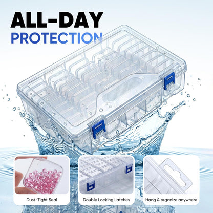 chufa Bead Organizer Box, 3-Pack (138 Mini Cases) – Clear Stackable Storage with Hinged Lids, Labels & Handle for Seed Beads, Diamond Painting Drills, Jewelry Findings, Crafts, Screws