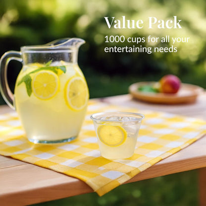 Prestee 1000 Clear Plastic Shot Glasses Disposable - Cocktails, Juice and Plastic Wine Glasses Disposable Party Cups for Adults- Indoor/Outdoor Events, Everyday Use - 9 oz Food-Grade Material