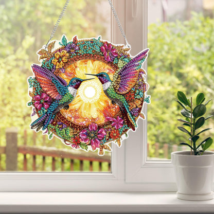 HEIBAGO Hummingbird Hanging Diamond Art Kits for Adults, Fall Special Shaped Crystal Diamond Painting Ornament Kit, DIY Double-Sided Pattern Window Pendant Gem Art Kit for Home Wall Decor 8.3x8.3inch