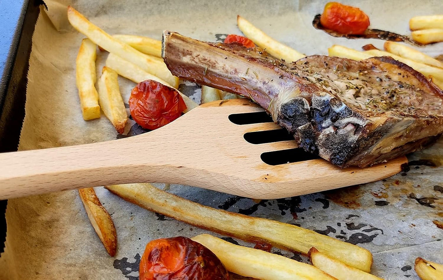 Long Handle Slotted Wooden Spoon 16 Inch - Heavy Duty Large Spatula & Stir Paddle, 100% Natural Hardwood