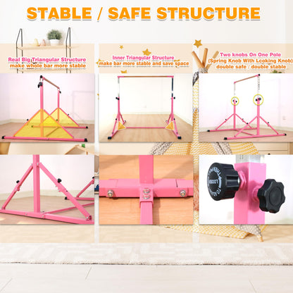 Marfual 5 Ft Fold Gymnastic Bar with Mat Kip Bar with Mat with Professional 4 Ft Width for Kids and Girl and Teenage Home and Club Use