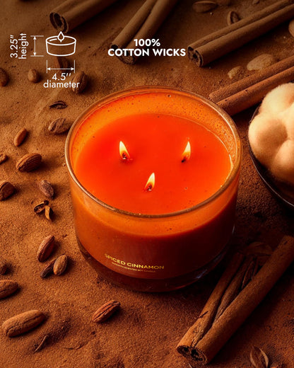 96NORTH Luxury Spiced Cinnamon Candle | Large 3 Wick Jar Candle | Up to 40 Hours Burning Time | 100% Natural Soy Wax | Relaxing Aromatherapy Aesthetic Candles | Housewarming Gift for Men and Women