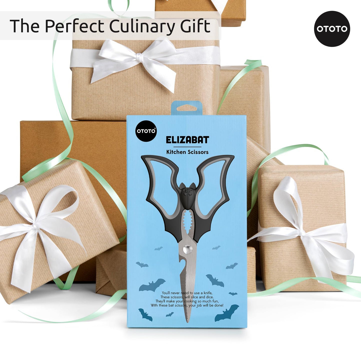 OTOTO Elizabat Kitchen Scissors - Halloween Goth Cute Bat Kitchen Shears, Gothic Scissors Utensils - Spooky Bats Halloween Gifts, Cute Gadgets