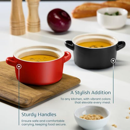 Kook Soup Crocks - Stackable Ceramic Bowls | Oven, Microwave & Dishwasher Safe - 18 oz, Set of 4 (Matte Red)