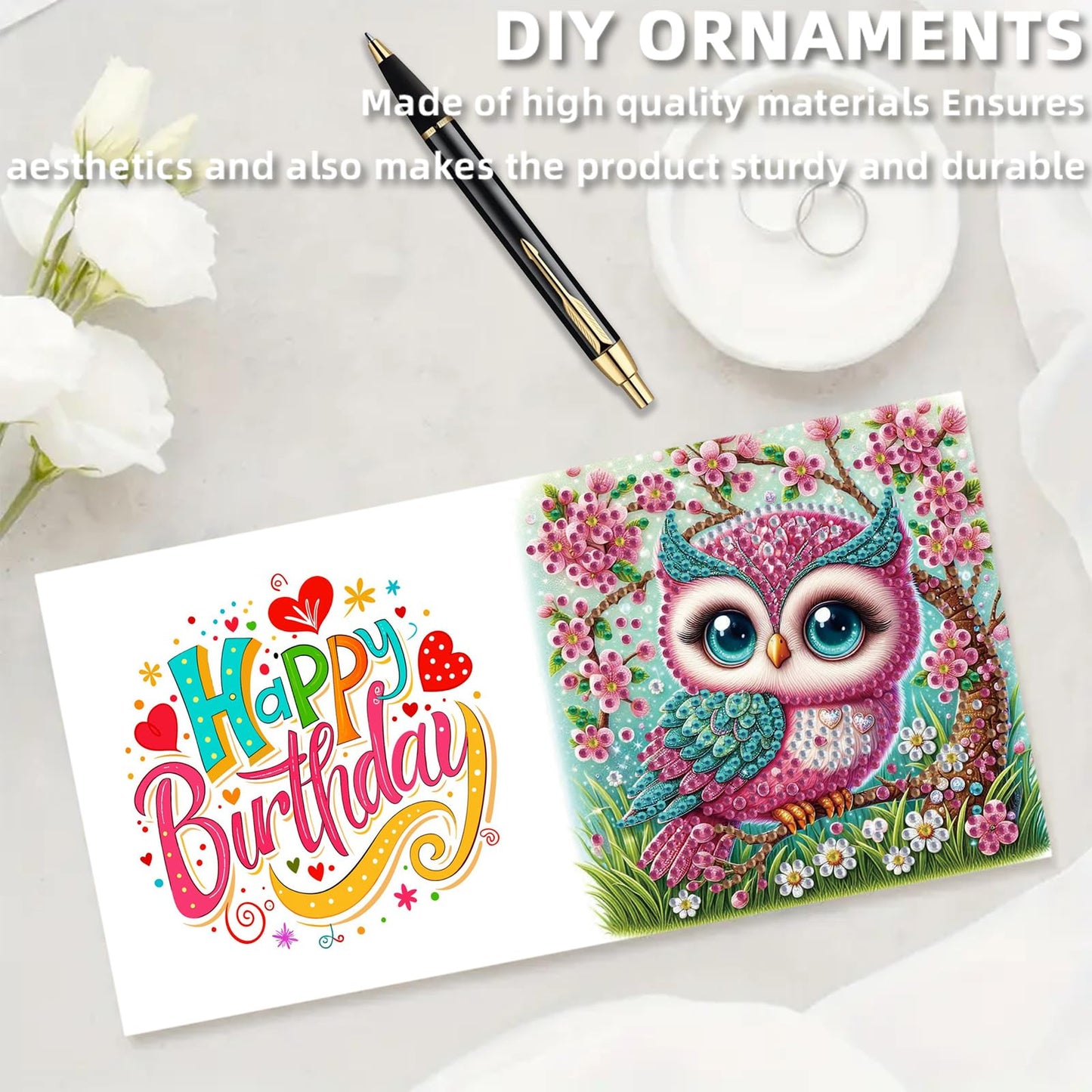 POETRYDRAW 6 Pack 5D DIY Diamond Art Painting Owl Greeting Card Kit, Diamond Birthday Holiday Greeting Card, Art Crafts Kit Creative with Envelope
