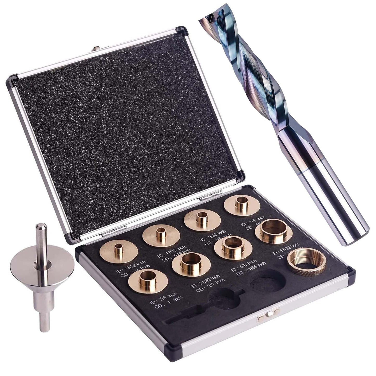 SpeTool Spiral Upcut Router Bit 1/2 Inch Shank with Extra Long Life Coating with SpeTool Brass Router Template Bushing Guide Set