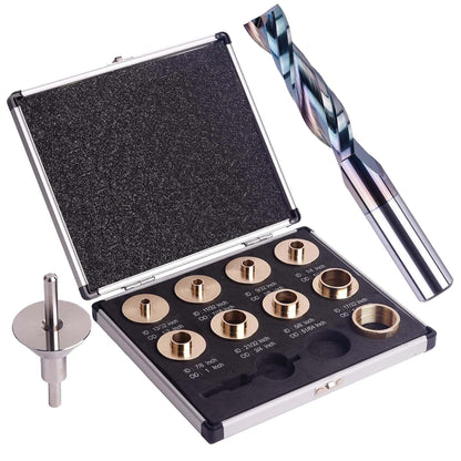 SpeTool Spiral Upcut Router Bit 1/2 Inch Shank with Extra Long Life Coating with SpeTool Brass Router Template Bushing Guide Set
