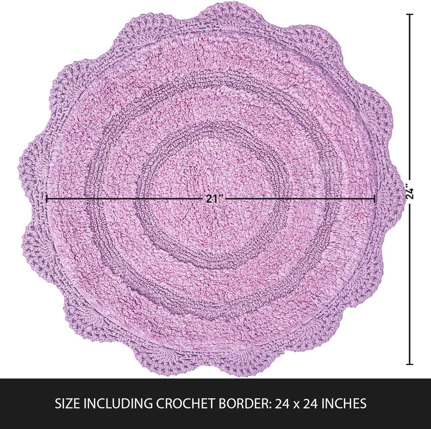 Chardin Home Lavender Crochet Bathrug, 100% Cotton Round Bathmat, 24 Inch Diameter, Handcrafted