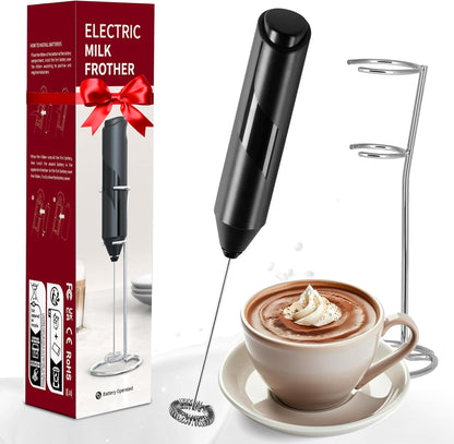 Simple Deluxe Handheld Milk Frother, Battery-Operated Foam Maker with Stainless Steel Stand for Coffee, Latte, Hot
