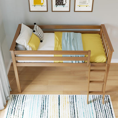 Max & Lily Classic Twin Low Loft Bed with Angled Ladder and 14-Inch Safety Guardrails, Solid Pine Wood Kids Bedroom Furniture, Space-Saving Loft Design, Clay